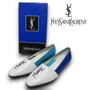 Yves Saint Laurent NEW Blue & White Vintage Y2K Leather Loafers, EU 36/US 5.5